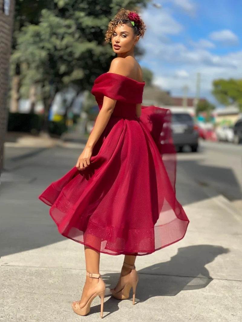 Retro Off-Shoulder Dress – Elegant Party Wear - Pasha