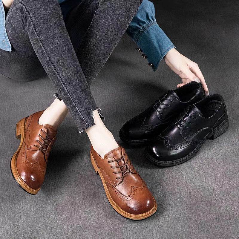 Elegant Cowhide Brogue Leather Shoes for women - Pasha