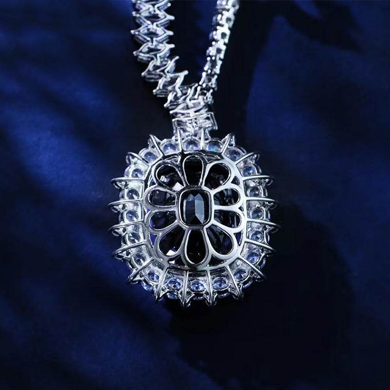 Elegant Geometric 925 Silver Necklace with Synthetic Sapphire for Women - Pasha
