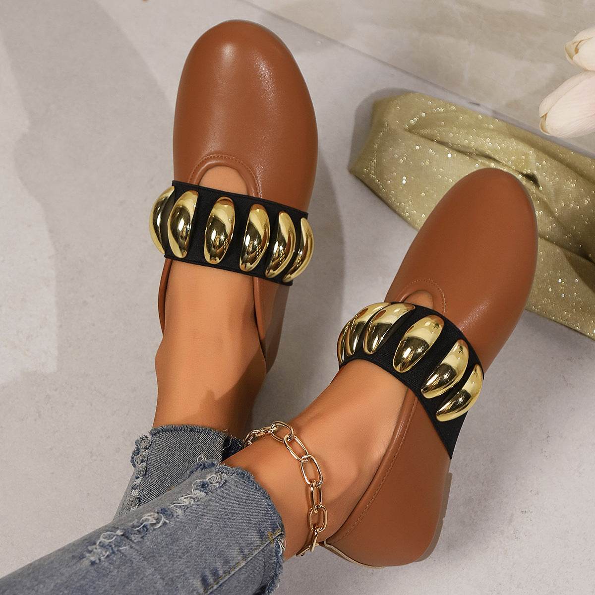 Plus Size Round Head Buckle Flat Bottom Pumps for women - Pasha