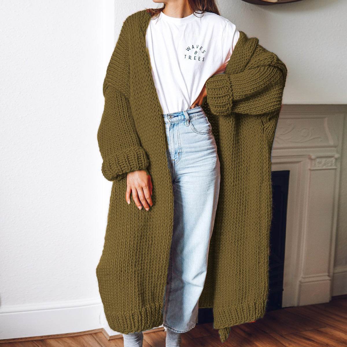 New Foreign Trade Women's Cardigan Knitting Mid-length Coat Sweater - Pasha