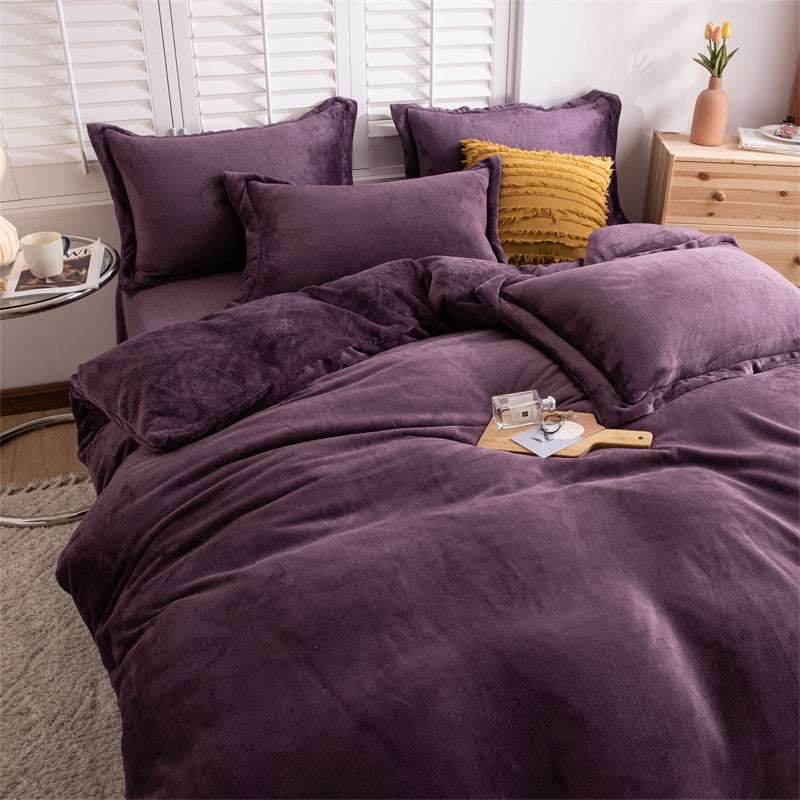 Four-Piece Plush Double-Sided Fleece Warm Yellow Duvet Cover Set – Soft, Cozy, and Stylish Bedding - Pasha