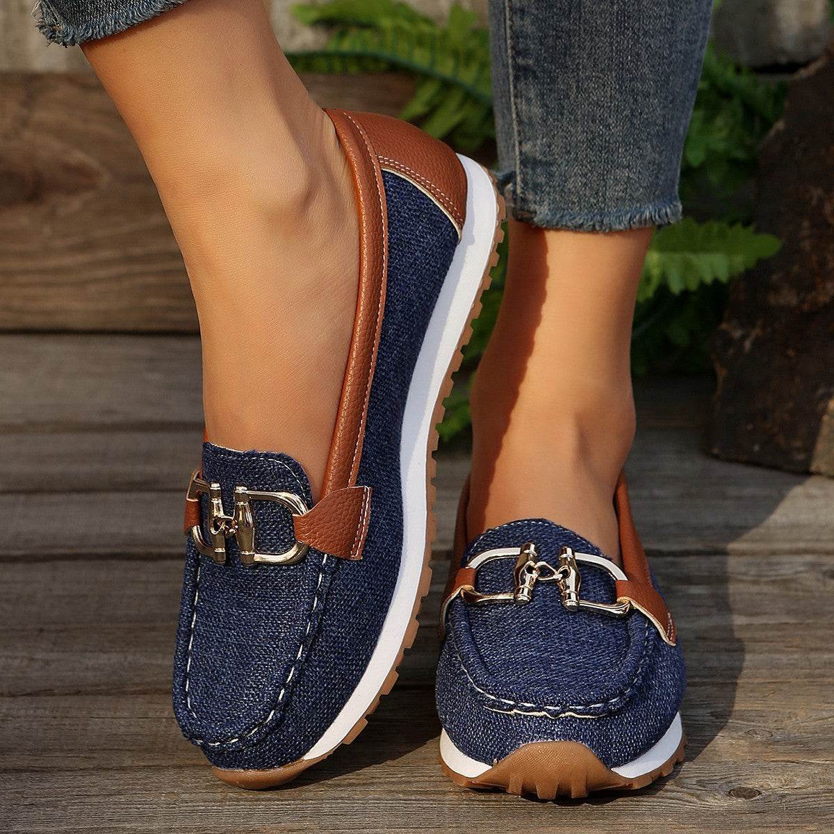 Summer Metal Buckle Flat Casual Pumps - Pasha