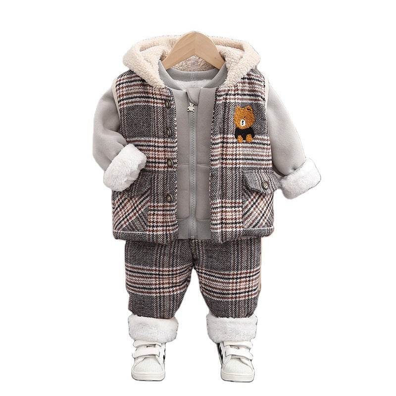 Stylish Boys and Girls Plus Velvet Thick Three-Piece Set – Comfortable & Fashionable - Pasha
