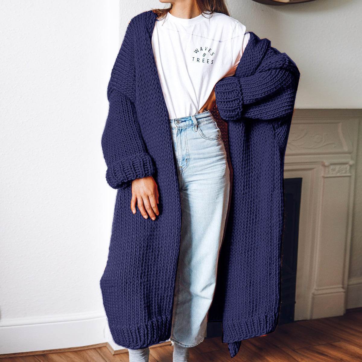 New Foreign Trade Women's Cardigan Knitting Mid-length Coat Sweater - Pasha
