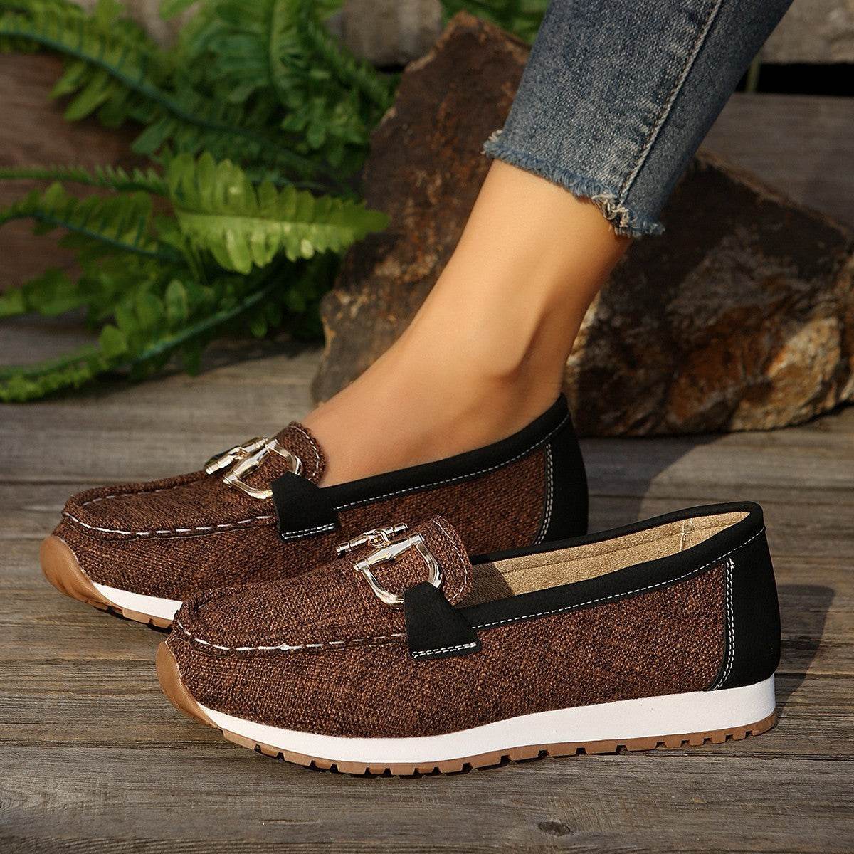 Summer Metal Buckle Flat Casual Pumps - Pasha