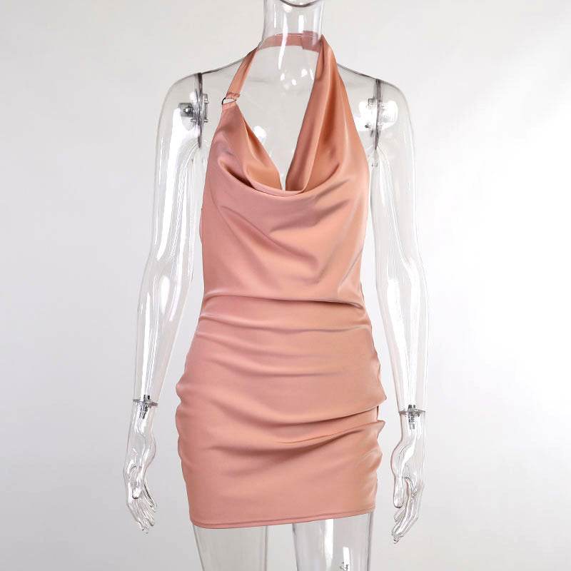 Satin V-Neck Backless Mini Party Dress Pasha Store - Pasha