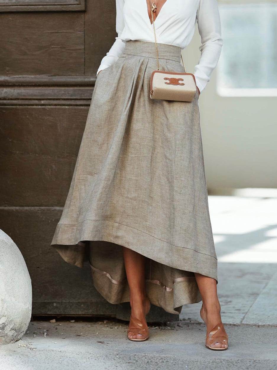 Asymmetrical Midi Skirt – Elegant & Solid Color - Pasha