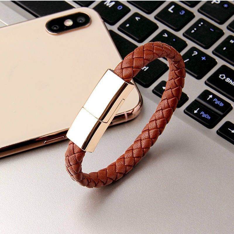 Stylish Braided Leather USB Data Cable Bracelet – Versatile Charging Accessory - Pasha