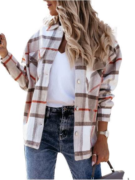 Net Red Autumn and Winter Long Sleeve - Loose Plaid Blouse - Pasha