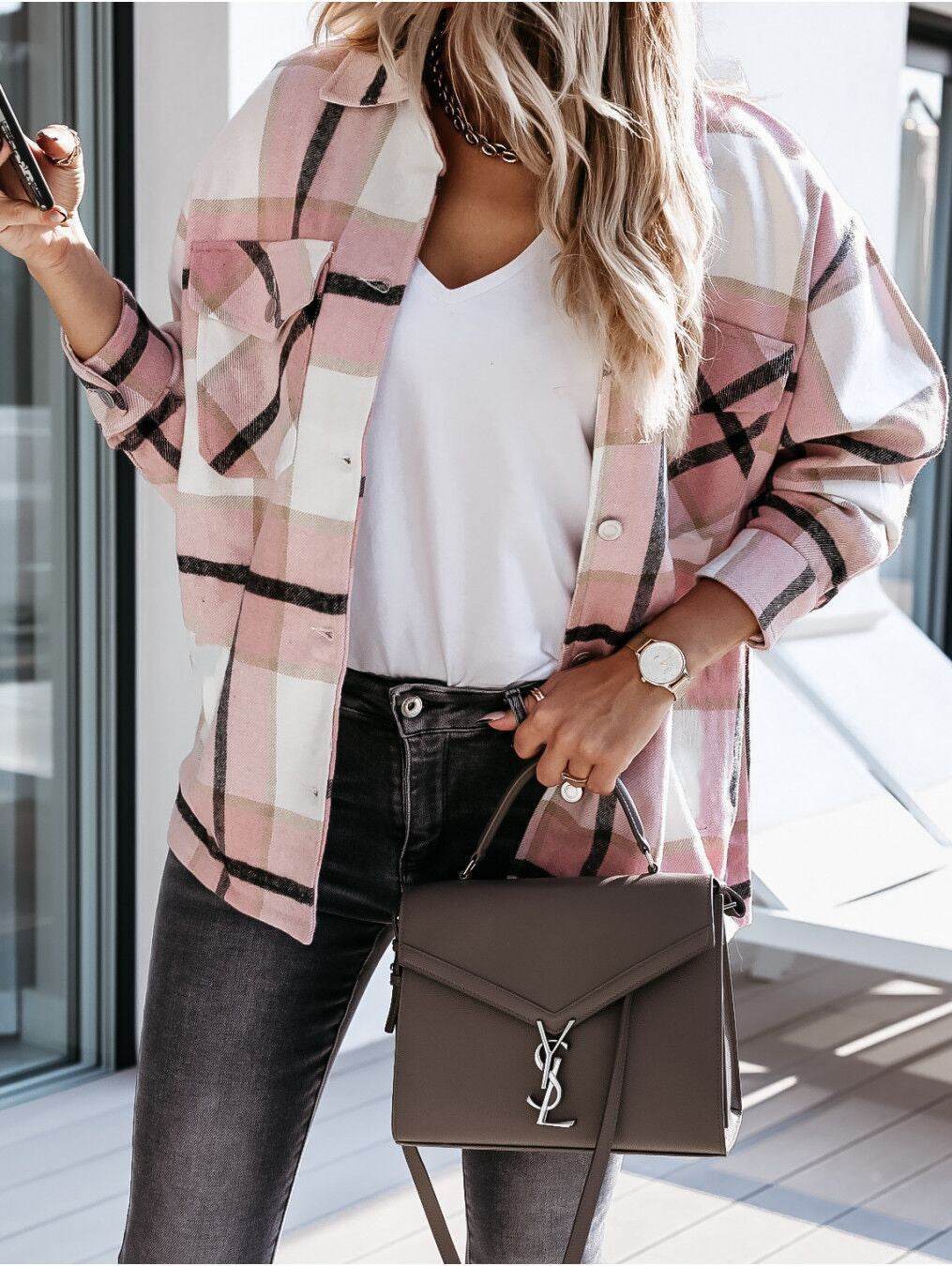 Net Red Autumn and Winter Long Sleeve - Loose Plaid Blouse - Pasha
