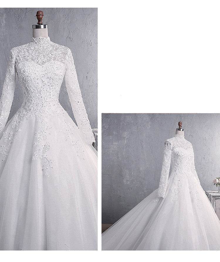 Long Sleeve Lace Wedding Dress – High Collar Style - Pasha