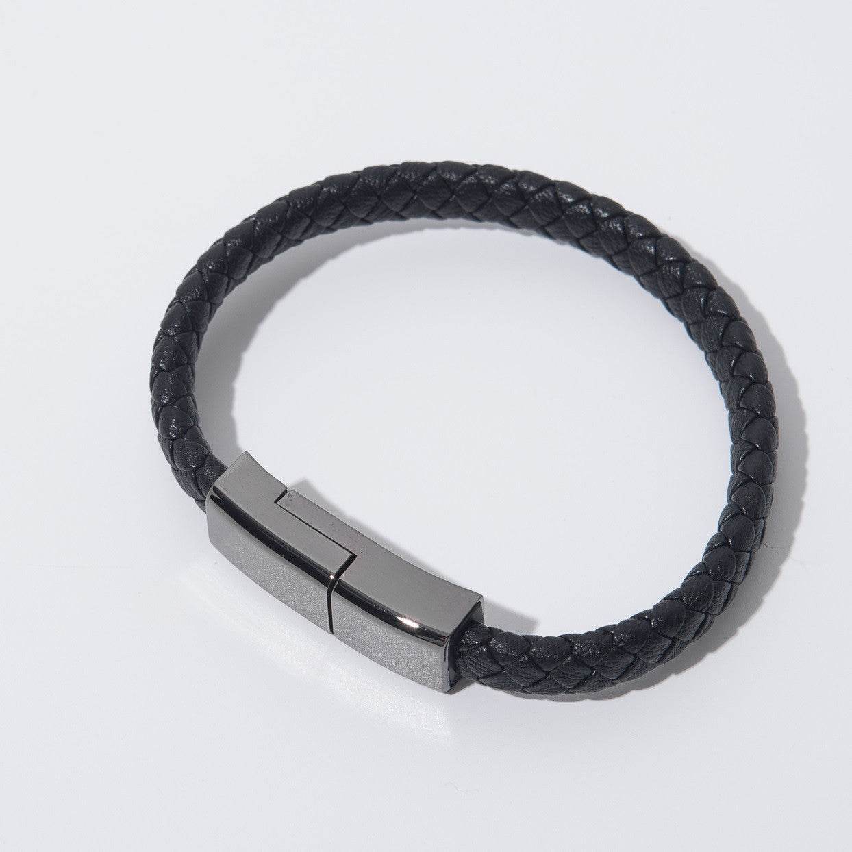 Stylish Braided Leather USB Data Cable Bracelet – Versatile Charging Accessory - Pasha
