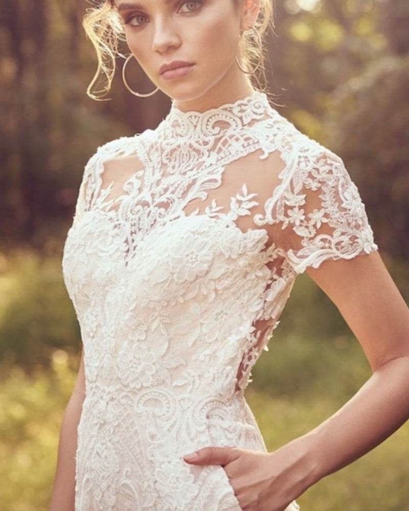 Bride Pants Suit Wedding Bridal Gowns Short Sleeve Jumpsuit - Pasha