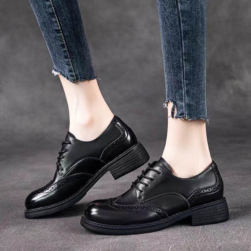 Elegant Cowhide Brogue Leather Shoes for women - Pasha