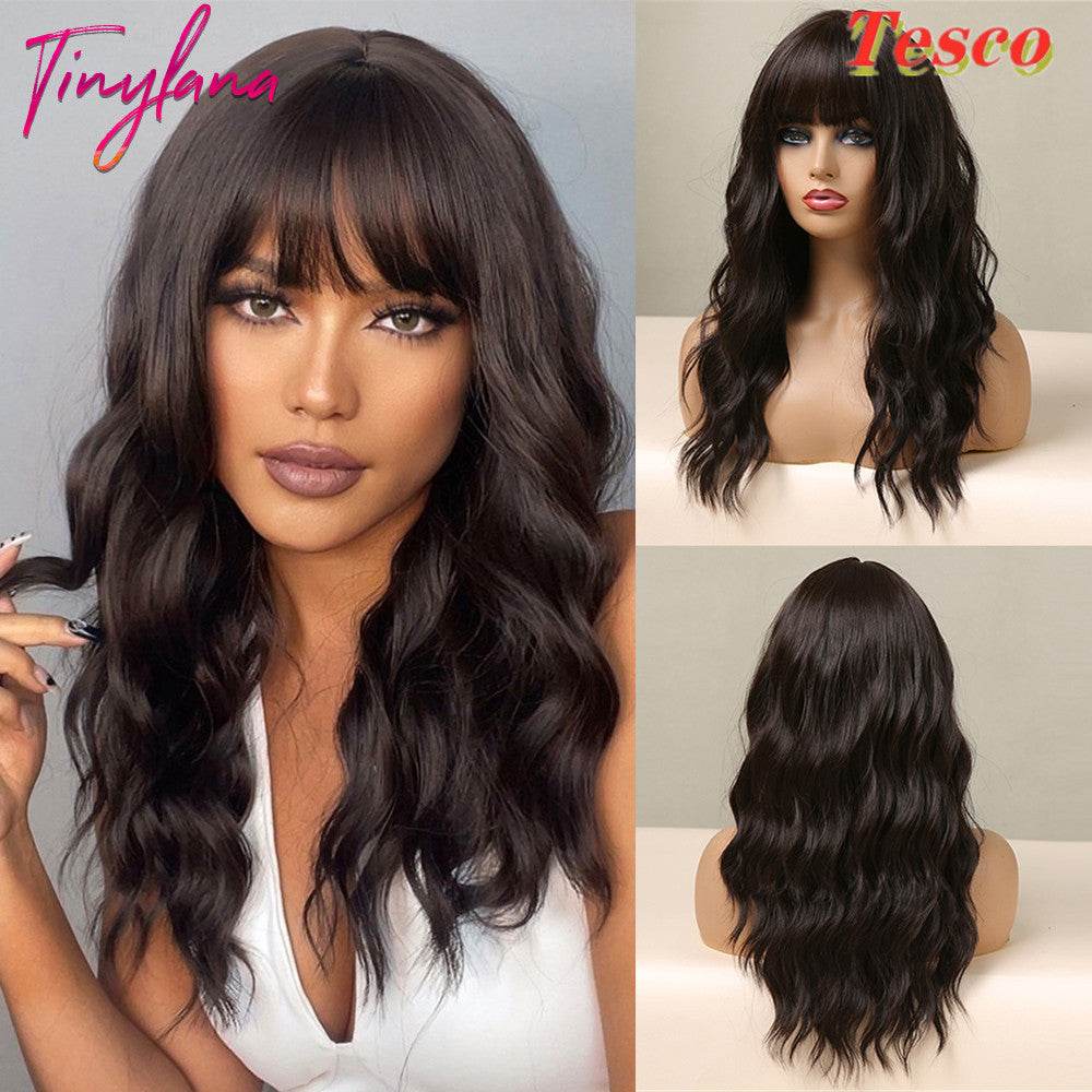 Heat-Resistant Wavy Black Wig – Cute & Fringed Bangs - Pasha