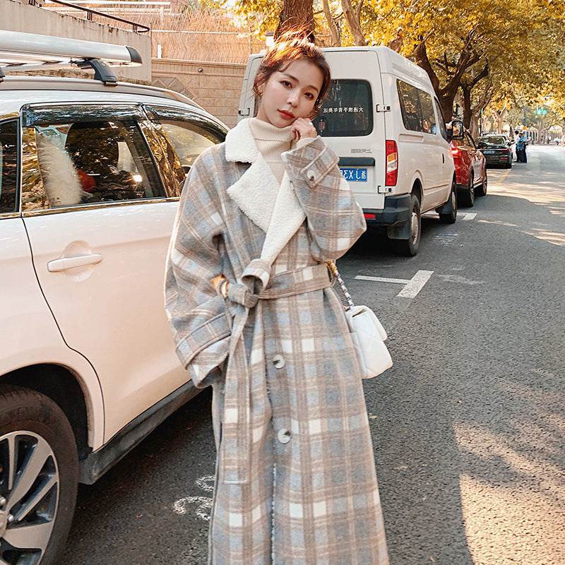 Fashion Women's Plush Thick Woolen Plaid Jacket - Pasha