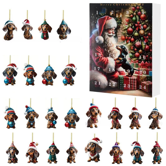 Christmas Dachshund Ornament Set – Festive Acrylic Dog Lover Gift in 4 Charming Colors, Elegant Gift Box - Pasha