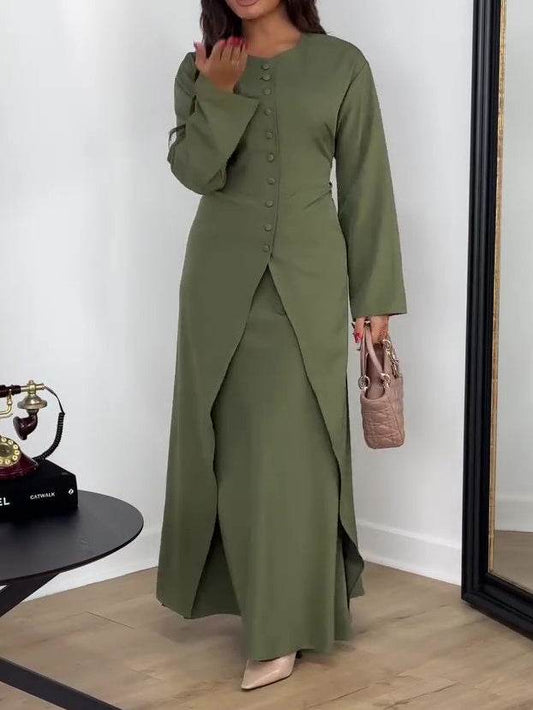 Women's Two-Piece Skirt Set – Solid & Long Sleeve - Pasha