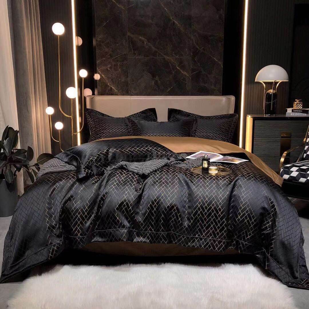 Black Gold Jacquard Bedding – Luxury Cotton Set - Pasha