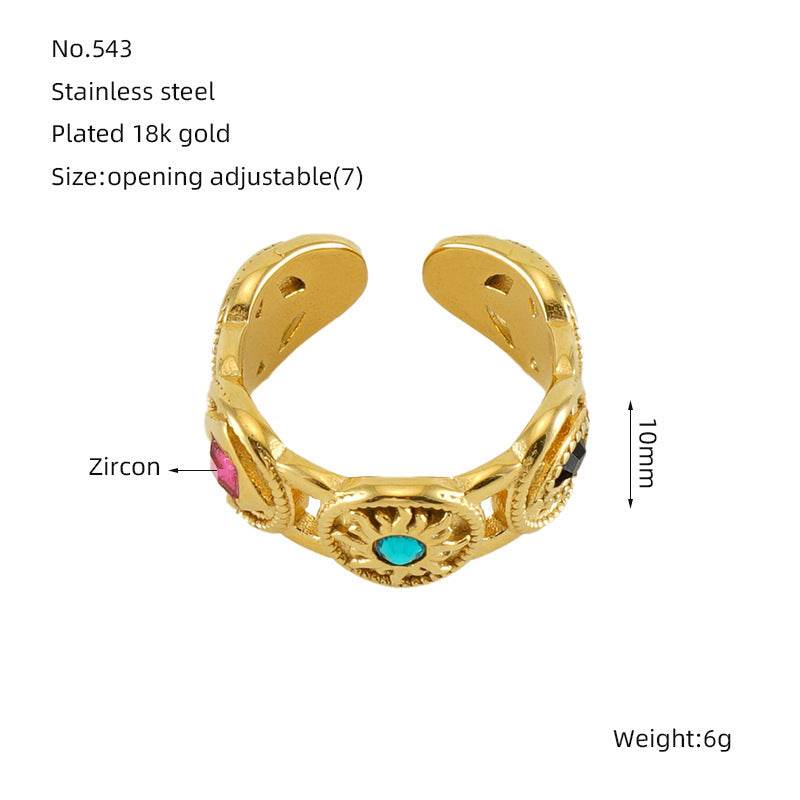 Elegant Stainless Steel Malachite Ring – Open Design in Gold - Pasha