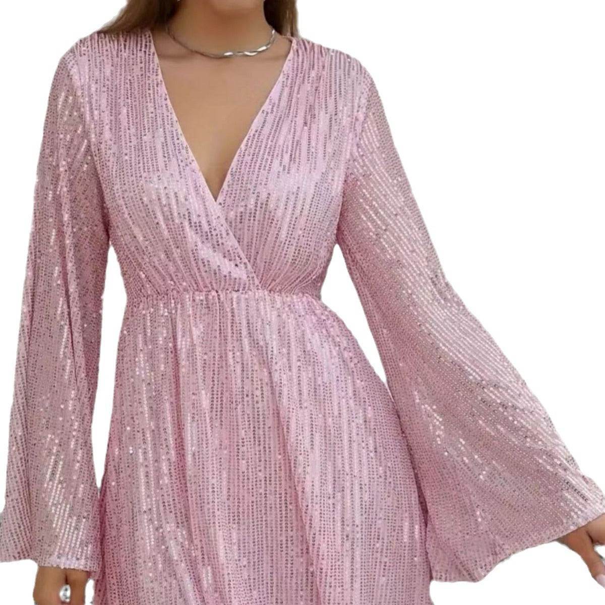 V-neck Sequin Evening Dress - Slimming & Elegant - Pasha