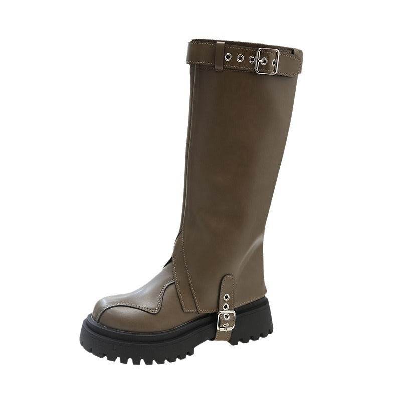 New Thick Bottom Two-way Belt Buckle High Leg Boot - Pasha