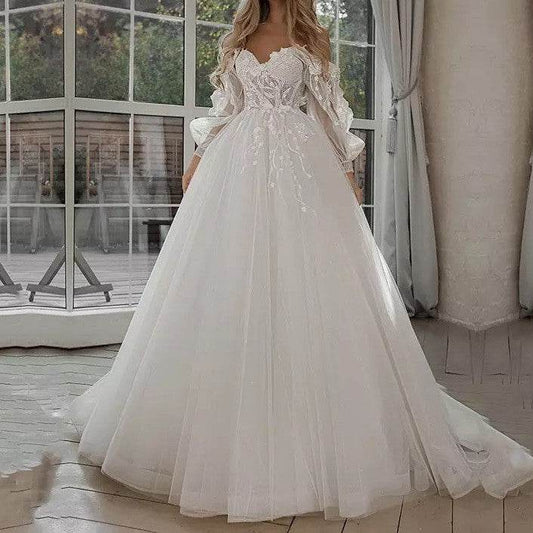Classic Boho Wedding Dress – Puff Sleeves - Pasha