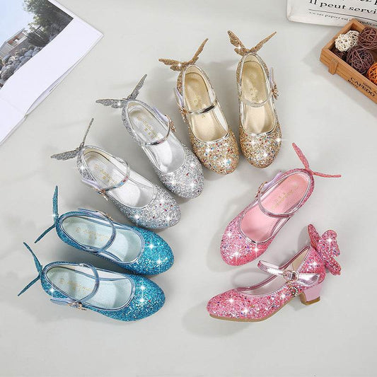High Heel Princess Performance Shoes – Comfortable Sequin High Heels with Rucksack Bow Decoration - Pasha