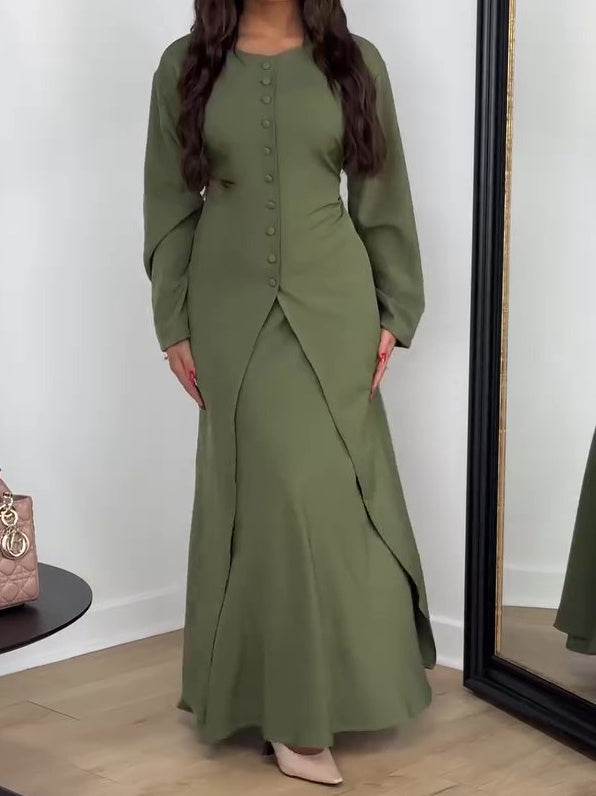 Women's Two-Piece Skirt Set – Solid & Long Sleeve - Pasha