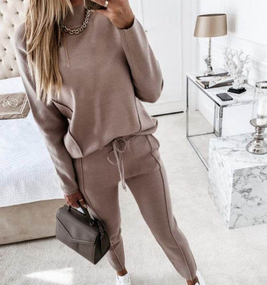 Turtle Neck Long Sleeve Fleece Trousers-2 piece set for women - Pasha