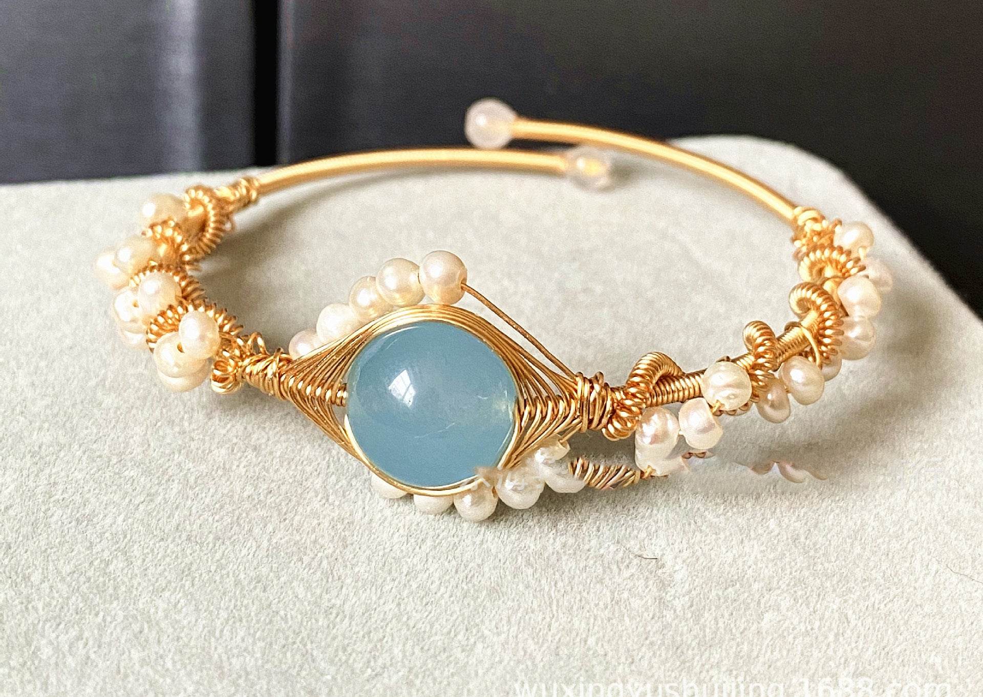 Gold 14K with White Pearls & Hailan Baohai Sapphire – Handcrafted Heart-Shaped Elegant Jewelry - Pasha