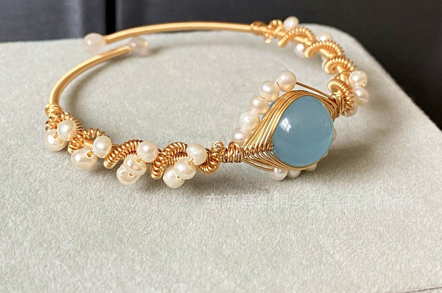 Gold 14K with White Pearls & Hailan Baohai Sapphire – Handcrafted Heart-Shaped Elegant Jewelry - Pasha