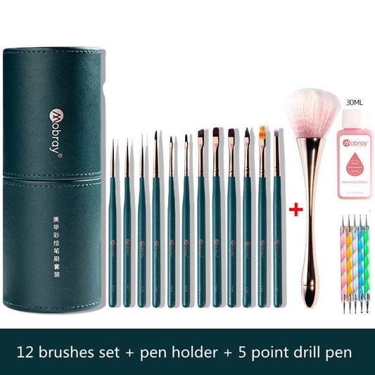 Nail Art Brush 12-Piece Set with Holder – Professional Nail Brushes for Precision Design & Detailing - Pasha