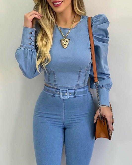 Women´s Denim Long Sleeve Shirt-Casual to Chic - Pasha