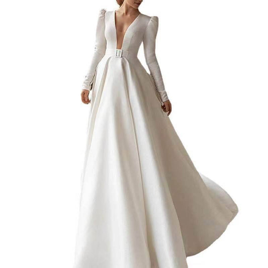 Elegant White Satin French Style Maxi Dress Pasha Store - Pasha