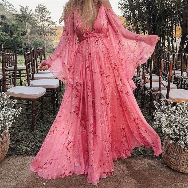 Sling Deep V Neck Printed dress-motherhood dress - Pasha