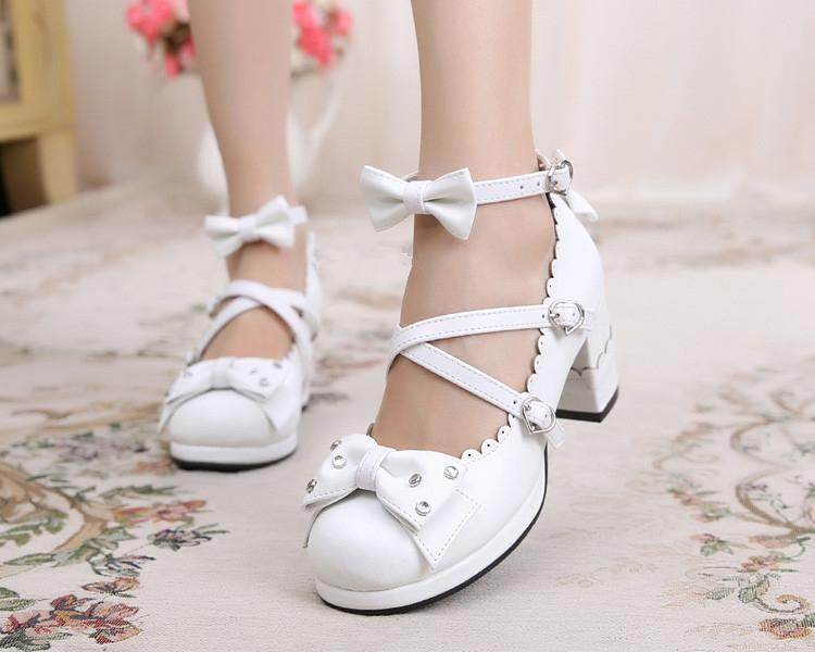 Sweet Lolita Chunky High Heel Shoes with Rhinestone Bow – Perfect Elegance for Any Occasion - Pasha