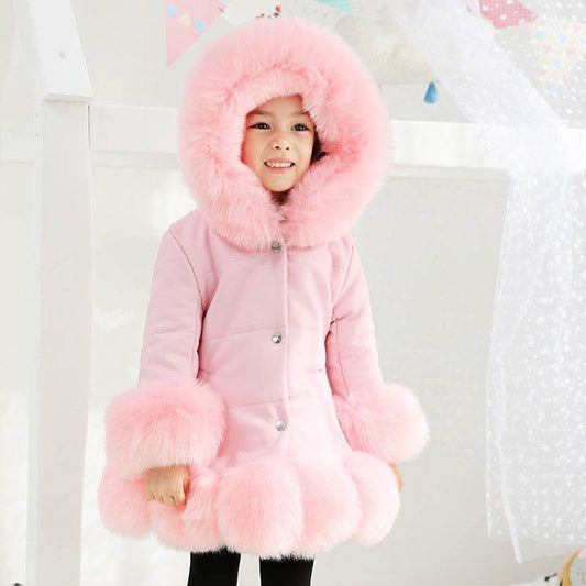 Girls Winter Mid-Length Padded Jacket – Retro Style, Cotton, Pink/Red/Black - Pasha