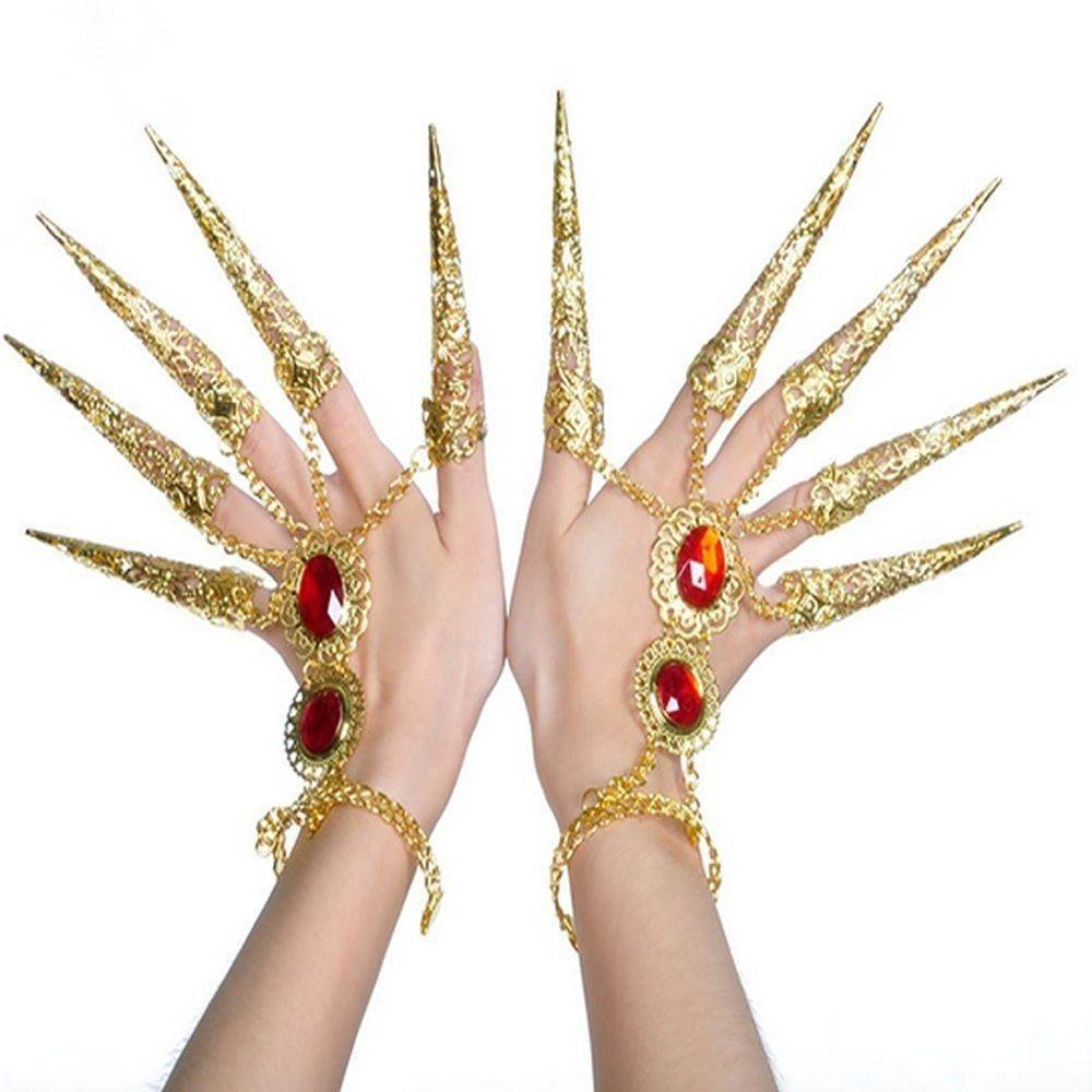Golden Indian Dance Nails – Elegant Metallic Nail Accessories for Boho & Retro Dance Performances - Pasha