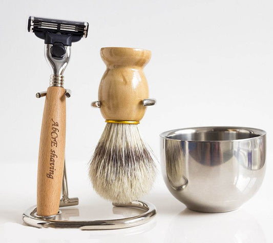 Retro Shaving Set with Wooden Handle – Premium Manual Razor Kit with Stainless Steel Shaving Bowl & Brush - Pasha