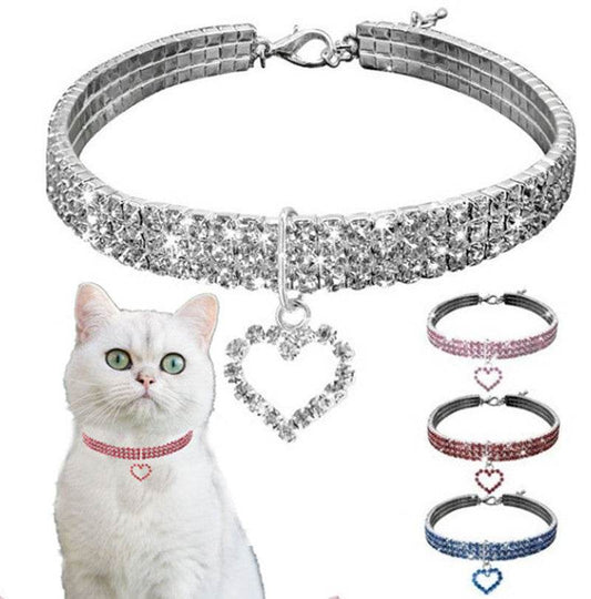 Elastic Love Pet Collar for Cats and Dogs – Rhinestone Dog Necklace, Copper with Silver Plating, Adjustable Sizes (S/M/L) - Pasha
