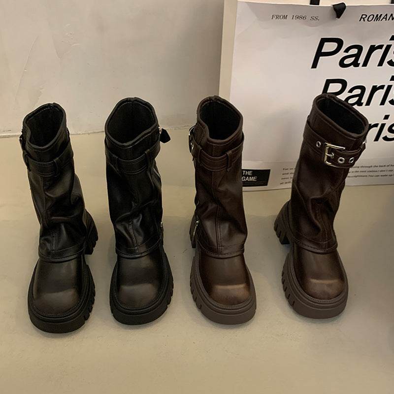 Retro Versatile Pleated Boots Platform - Pasha