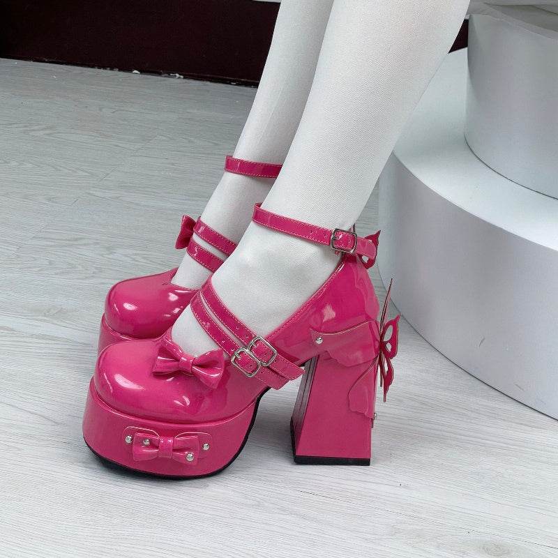 Extreme Round Toe Patent Leather Platform Chunky High Heels for women - Pasha