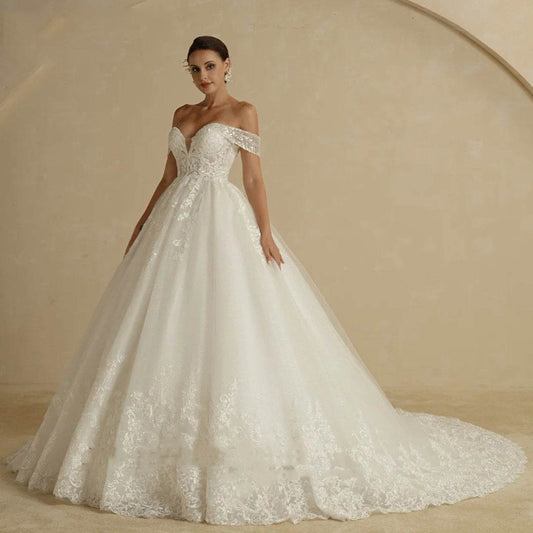 Off Shoulder Wedding Dress – Elegant Court Style - Pasha