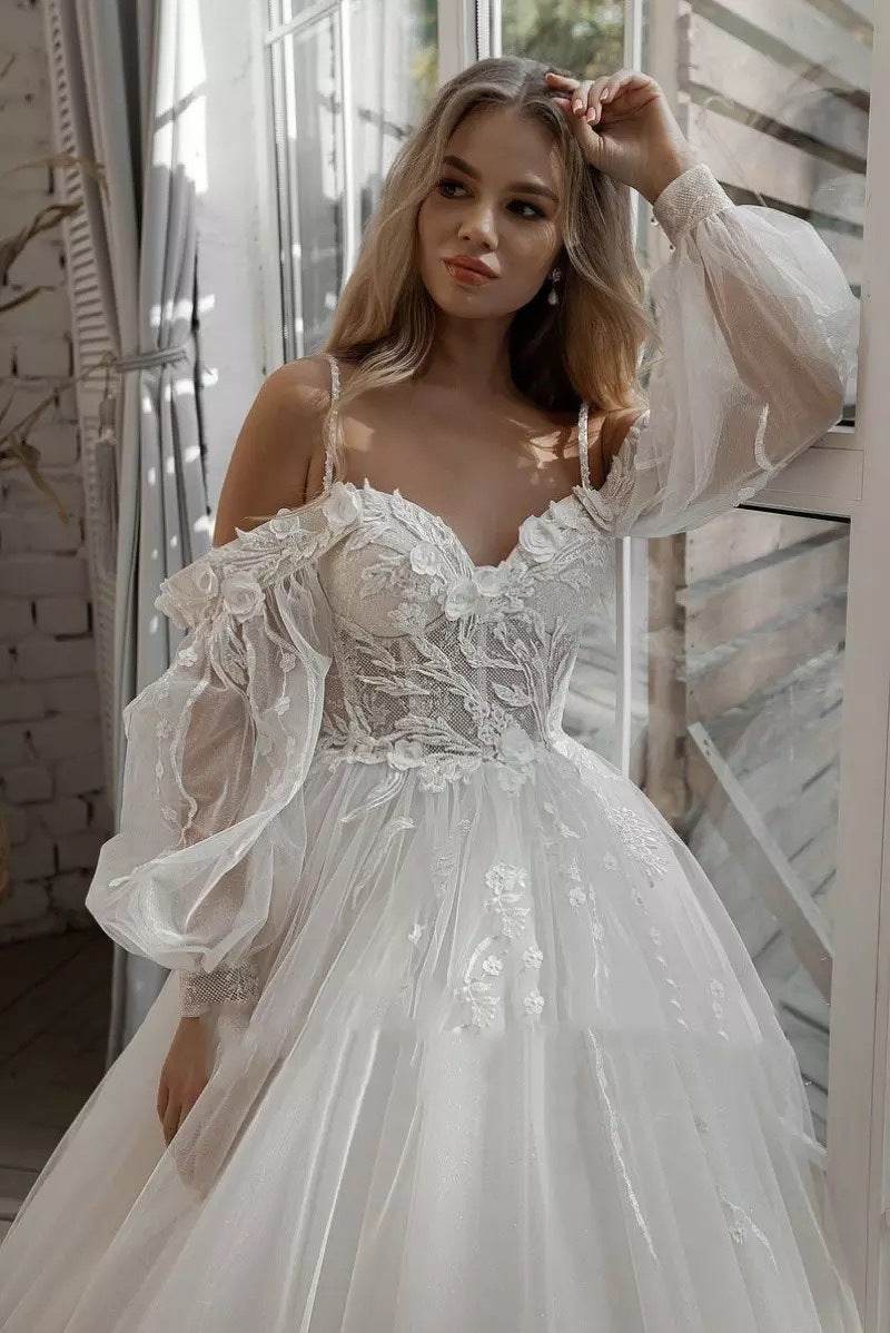 Classic Boho Wedding Dress – Puff Sleeves - Pasha