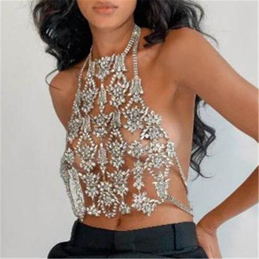 Luxury Full Zircon Body Chain Necklace for Women – Elegant Rhinestone Jewelry with Silver Plating - Pasha
