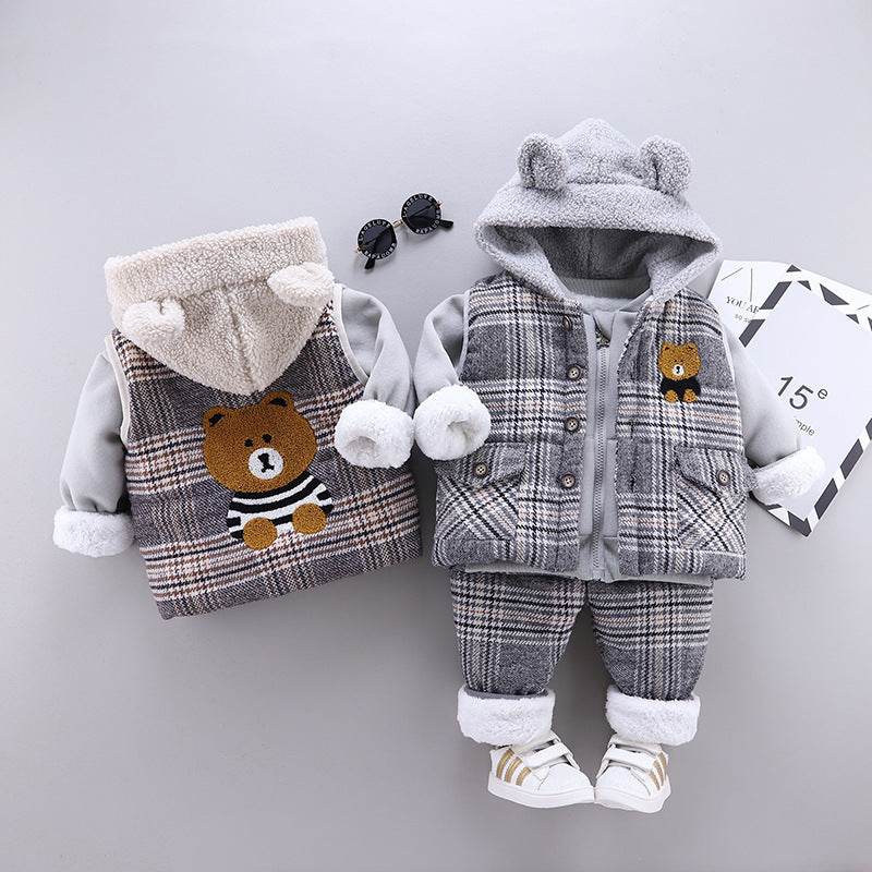 Stylish Boys and Girls Plus Velvet Thick Three-Piece Set – Comfortable & Fashionable - Pasha