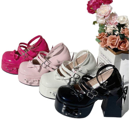 Extreme Round Toe Patent Leather Platform Chunky High Heels for women - Pasha