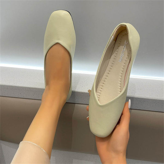 Square Toe Low Top Viscose Shoes with thick heel - Pasha